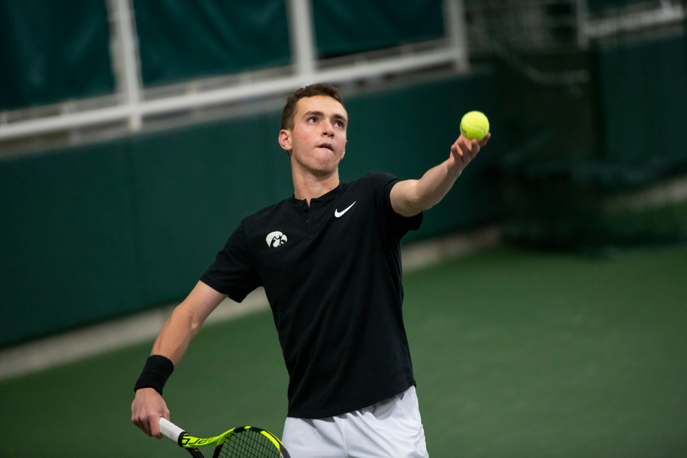 The Iowa men's tennis team competes against Cornell in The Rise Tennis Center in Ithaca, NY on Sunday, Feb. 24, 2019.