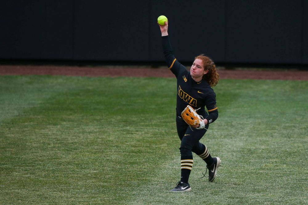 Iowa's Kate Claypool (12) at game 2 vs Northwestern on Saturday, March 30, 2019 at Bob Pearl Field. (Lily Smith/hawkeyesports.com)