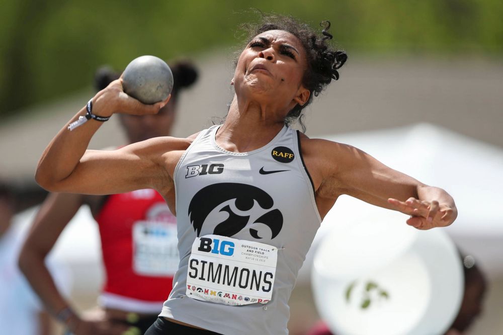 Iowa's Tria Simmons during the women's shot put at the Big Ten Outdoor Track and Field Championships at Francis X. Cretzmeyer Track on Friday, May 10, 2019. (Lily Smith/hawkeyesports.com)