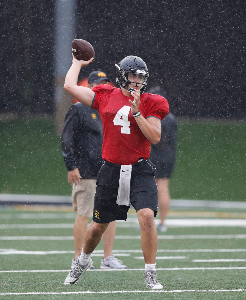 Iowa Hawkeyes quarterback Nathan Stanley (4) during camp practice No. 15 Monday, August 20, 2018 at the Hansen Football Performance Center. (Brian Ray/hawkeyesports.com)
