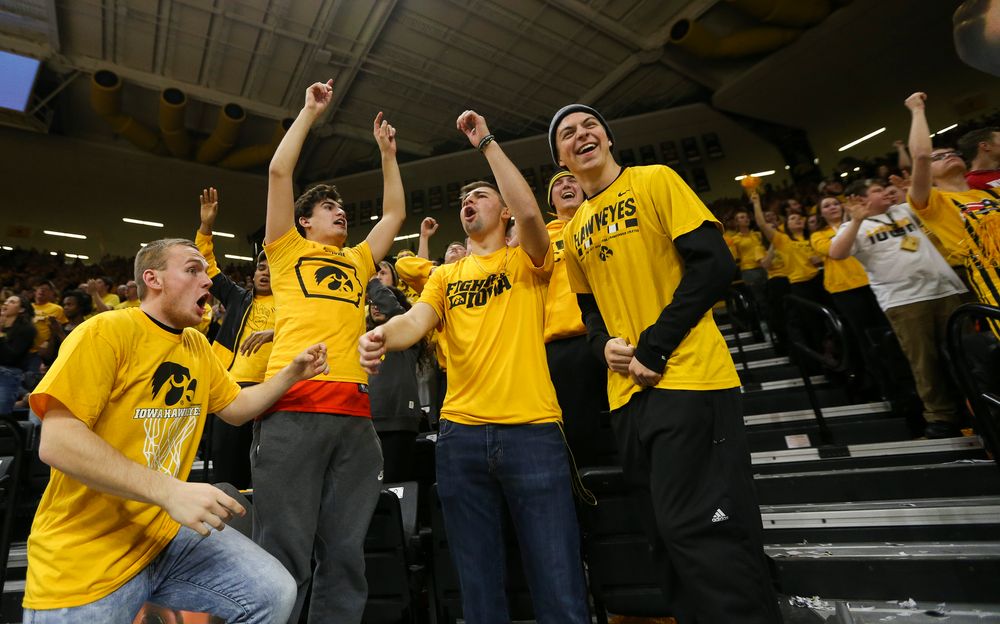 Iowa Hawkeyes students cheer during a game against Wisconsin on November 30, 2018, at Carver-Hawkeye Arena. (Tork Mason/hawkeyesports.com)