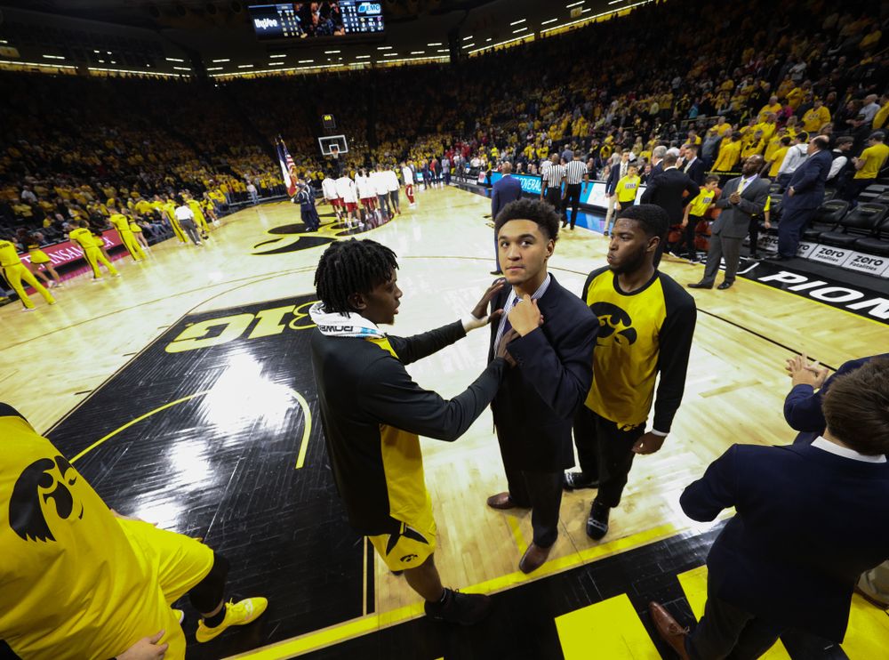 Iowa Hawkeyes forward Tyler Cook (25) and forward Cordell Pemsl (35) against the Wisconsin Badgers Friday, November 30, 2018 at Carver-Hawkeye Arena. (Brian Ray/hawkeyesports.com)