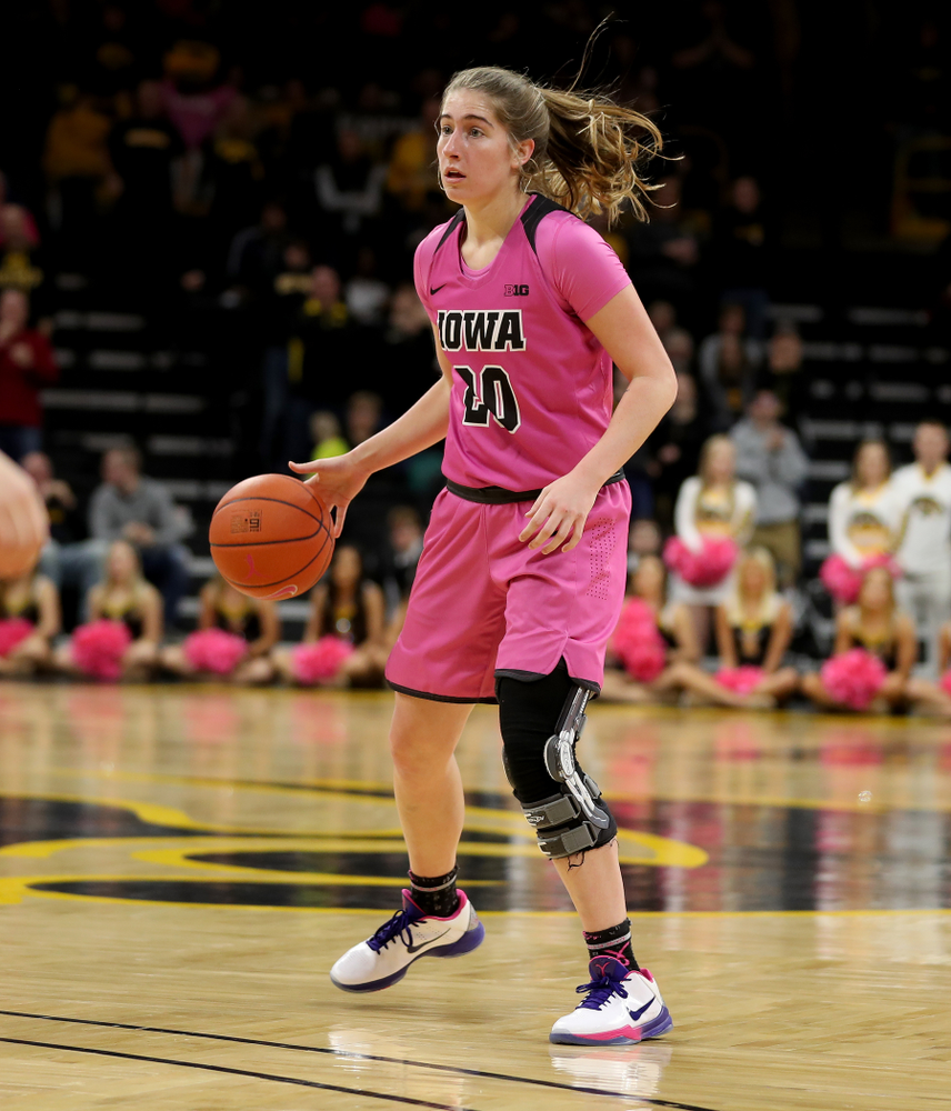 Iowa Hawkeyes guard Kate Martin (20) against the Wisconsin Badgers Sunday, February 16, 2020 at Carver-Hawkeye Arena. (Brian Ray/hawkeyesports.com)