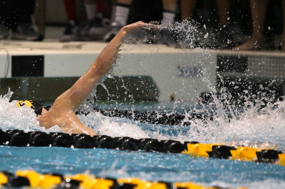 The Iowa A team competes in the 800-yard freestyle relay at the 2019 Big Ten Swimming and Diving meet Wednesday, February 27, 2019 at the Campus Wellness and Recreation Center. (Lily Smith/hawkeyesports.com)