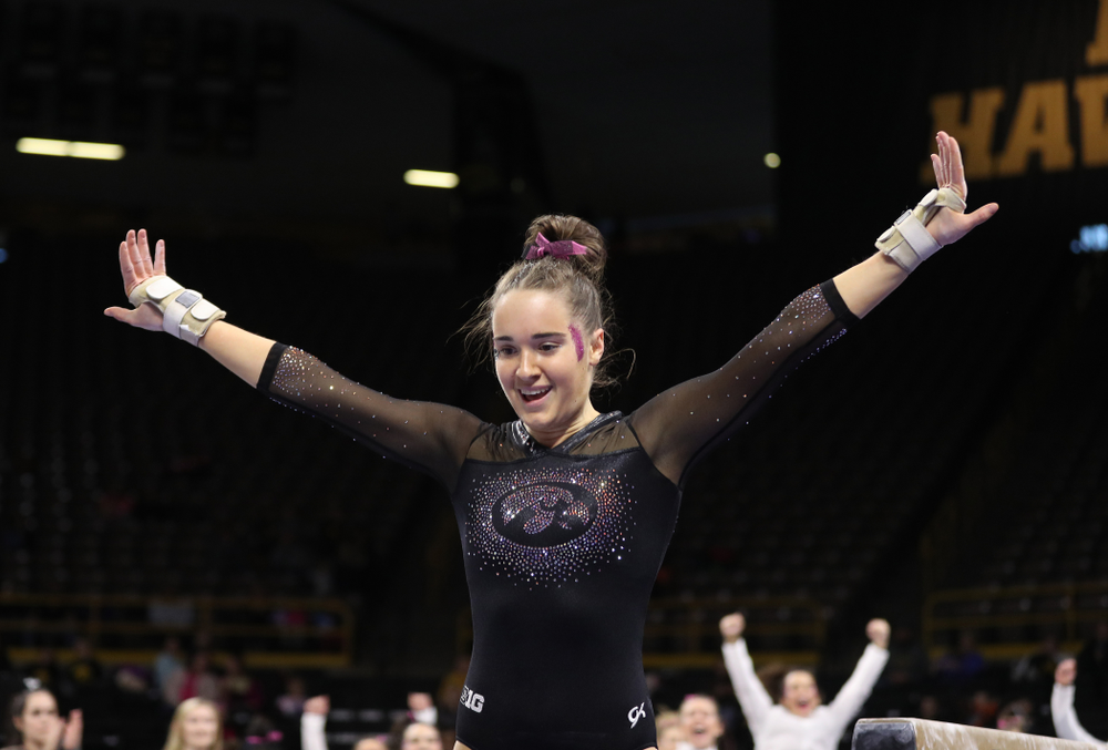 Iowa's Alex Greenwald competes on the beam during their meet against the Minnesota Golden Gophers Saturday, January 19, 2019 at Carver-Hawkeye Arena. (Brian Ray/hawkeyesports.com)