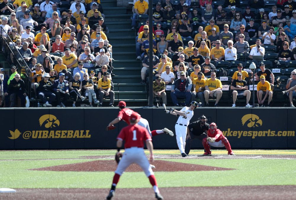 Iowa Hawkeyes Connor McCaffery (30) against the Nebraska Cornhuskers Saturday, April 20, 2019 at Duane Banks Field. (Brian Ray/hawkeyesports.com)