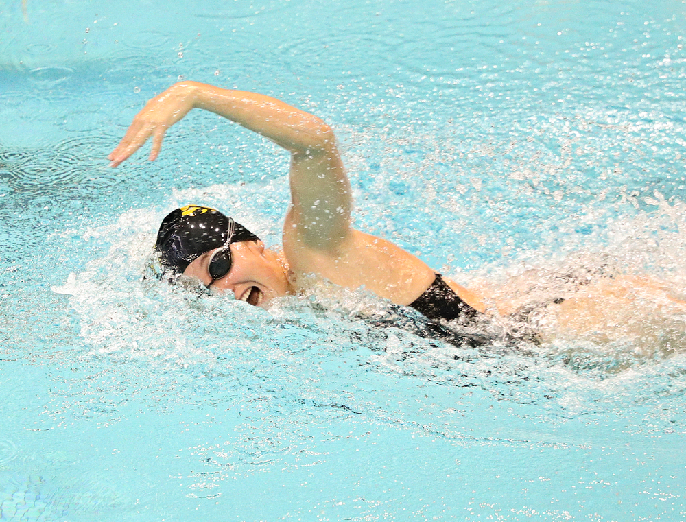 Iowa’s Samantha Sauer swims the women’s 100-yard freestyle event during their meet against Michigan State and Northern Iowa at the Campus Recreation and Wellness Center in Iowa City on Friday, Oct 4, 2019. (Stephen Mally/hawkeyesports.com)