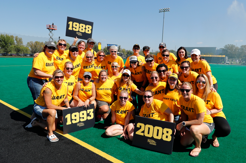 Former stand out Iowa Field Hockey teams are introduced as part of an alumni reunion during halftime of the Iowa Hawkeyes game against Indiana Sunday, September 16, 2018 at Grant Field. (Brian Ray/hawkeyesports.com)