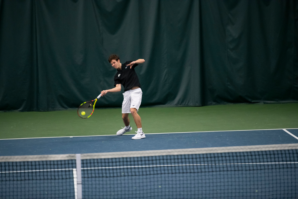 The Iowa men's tennis team competes against Cornell in The Rise Tennis Center in Ithaca, NY on Sunday, Feb. 24, 2019.