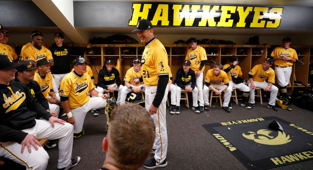 Iowa Hawkeyes head coach Rick Heller against the Michigan Wolverines Sunday, April 29, 2018 at Duane Banks Field. (Brian Ray/hawkeyesports.com)