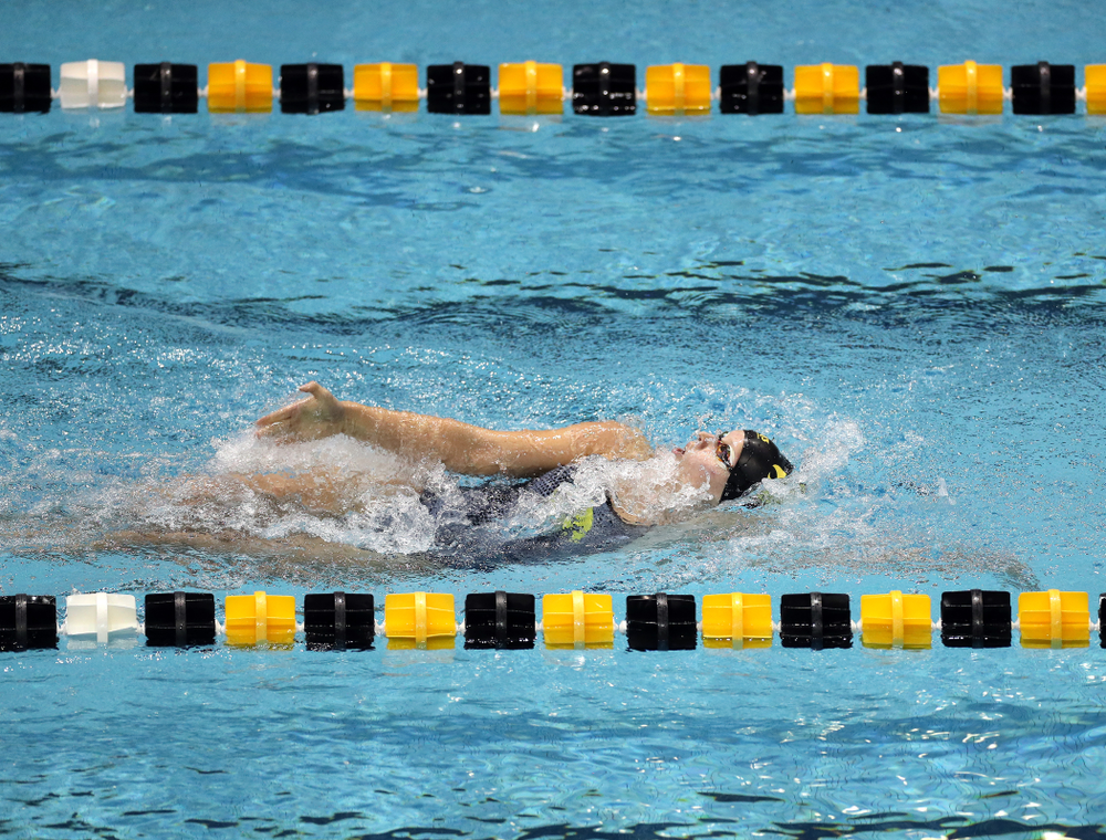 IowaÕs Zoe Pawloski swims the 200 yard backstroke against the Michigan Wolverines Friday, November 1, 2019 at the Campus Recreation and Wellness Center. (Brian Ray/hawkeyesports.com)