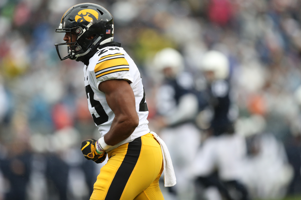 Iowa Hawkeyes wide receiver Dominique Dafney (23) blocks a punt against the Penn State Nittany Lions Saturday, October 27, 2018 at Beaver Stadium in University Park, Pa. (Max Allen/hawkeyesports.com)