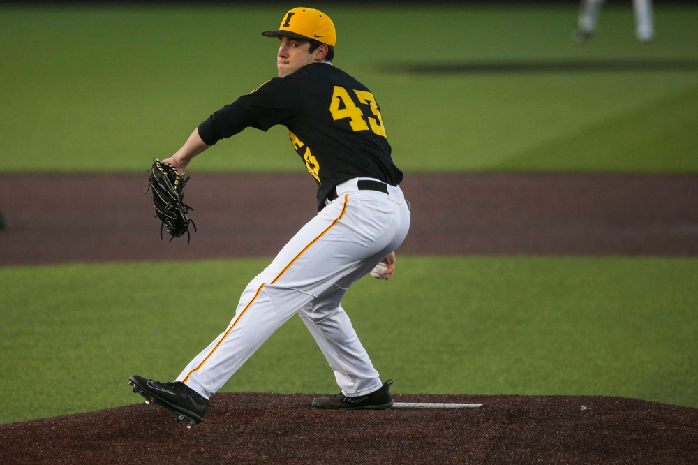 Iowa pitcher Grant Leonard at the game vs. Bradley on Tuesday, March 26, 2019 at (place). (Lily Smith/hawkeyesports.com)