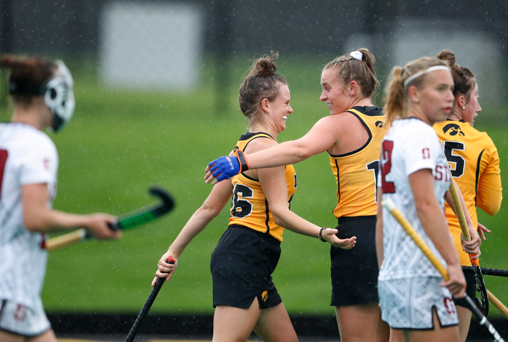 Iowa Hawkeyes Maddy Murphy (26) celebrates a goal against Stanford Sunday, October 7, 2018 at Grant Field. (Brian Ray/hawkeyesports.com)