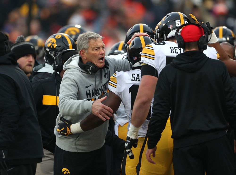 Iowa Hawkeyes head coach Kirk Ferentz against the Illinois Fighting Illini Saturday, November 17, 2018 at Memorial Stadium in Champaign, Ill. (Brian Ray/hawkeyesports.com)
