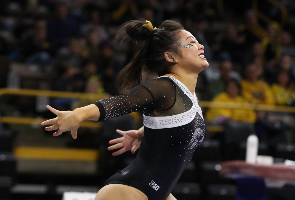 Iowa's Clair Kaji competes on the floor against the Rutgers Scarlet Knights Saturday, January 26, 2019 at Carver-Hawkeye Arena. (Brian Ray/hawkeyesports.com)