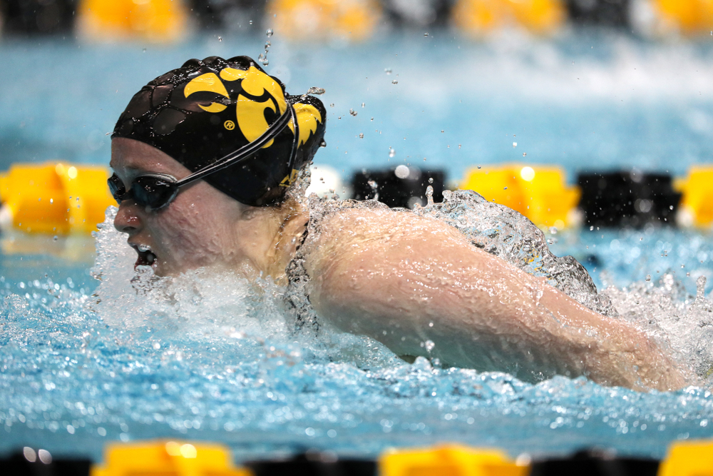 Iowa's Kelsey Drake swims the 200-yard butterfly against the Iowa State Cyclones in the Iowa Corn Cy-Hawk Series Friday, December 7, 2018 at at the Campus Recreation and Wellness Center. (Brian Ray/hawkeyesports.com)
