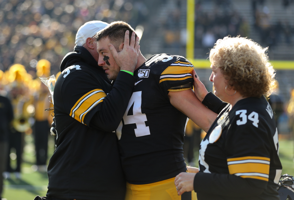 Iowa Hawkeyes linebacker Kristian Welch (34) during Senior Day festivities before their game against the Illinois Fighting Illini Saturday, November 23, 2019 at Kinnick Stadium. (Brian Ray/hawkeyesports.com)