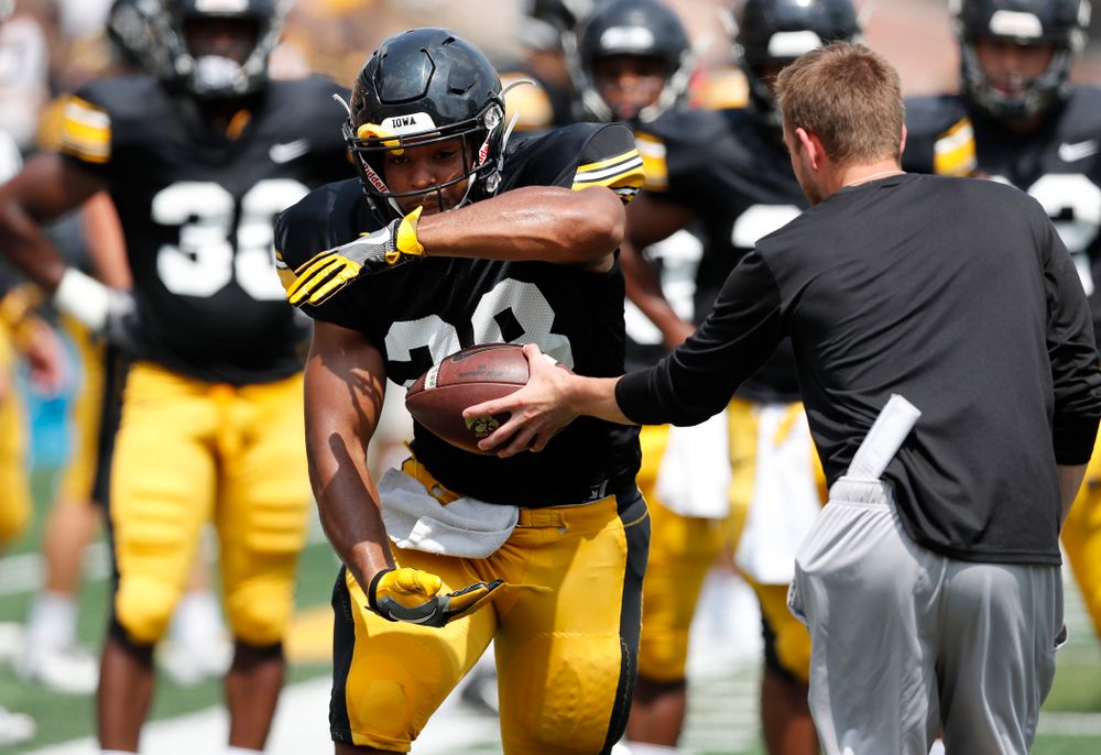Iowa Hawkeyes running back Toren Young (28) during Kids Day Saturday, August 11, 2018 at Kinnick Stadium. (Brian Ray/hawkeyesports.com)