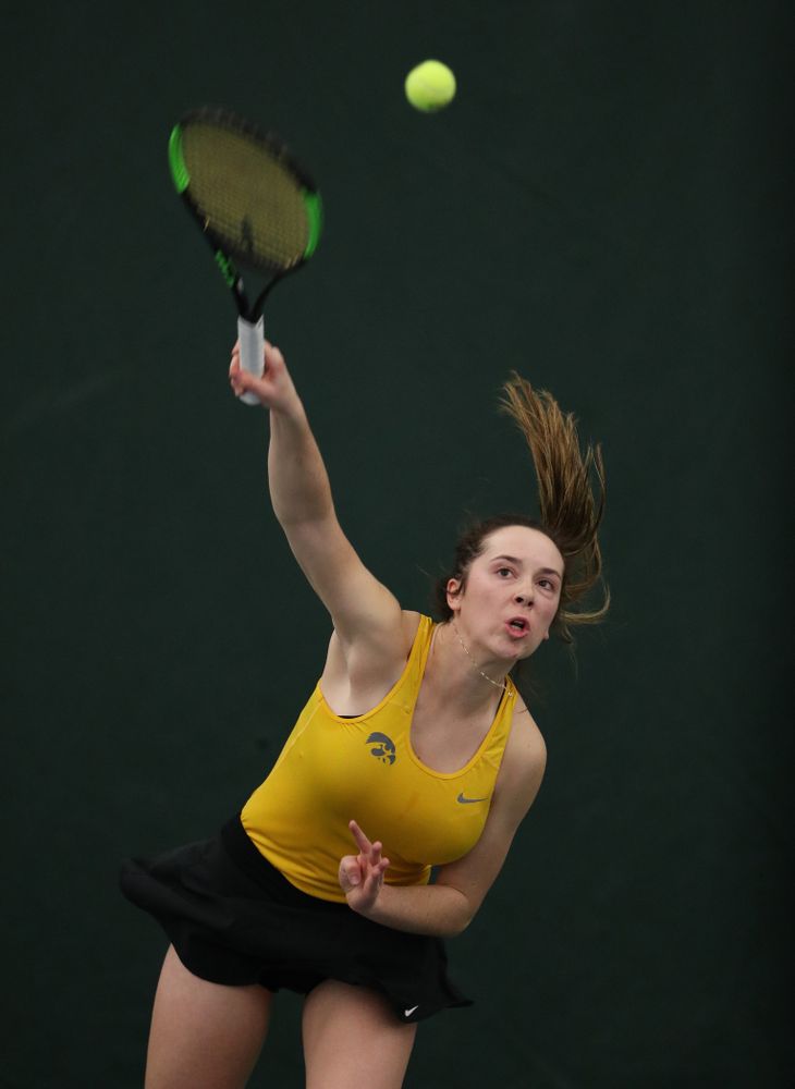 Iowa's Sam Mannix plays a doubles match against Xavier Friday, January 18, 2019 at the Hawkeye Tennis and Recreation Center. (Brian Ray/hawkeyesports.com)