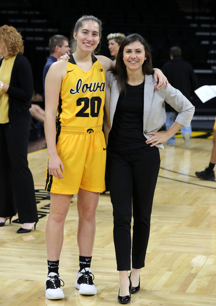 Iowa Hawkeyes guard Kate Martin (20) and Iowa Hawkeyes director of player development Kathryn Reynolds during the teamÕs annual media day Thursday, October 24, 2019 at Carver-Hawkeye Arena. (Brian Ray/hawkeyesports.com)