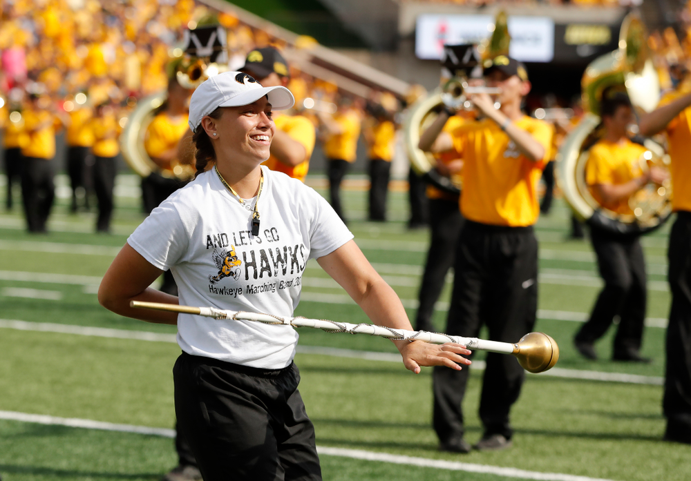 Hawkeye Marching Band drum major Analisa Iole against the Northern Illinois Huskies Saturday, September 1, 2018 at Kinnick Stadium. (Brian Ray/hawkeyesports.com)