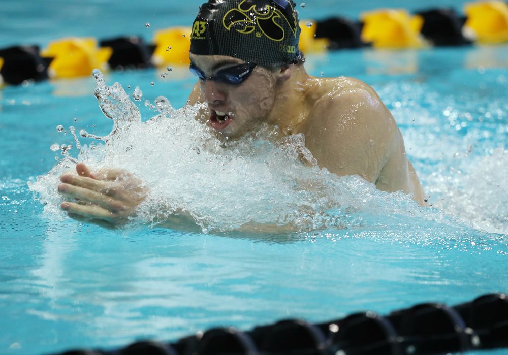 Iowa's Weston Credit swims the 200 yard Individual Medley Thursday, November 15, 2018 during the 2018 Hawkeye Invitational at the Campus Recreation and Wellness Center. (Brian Ray/hawkeyesports.com)
