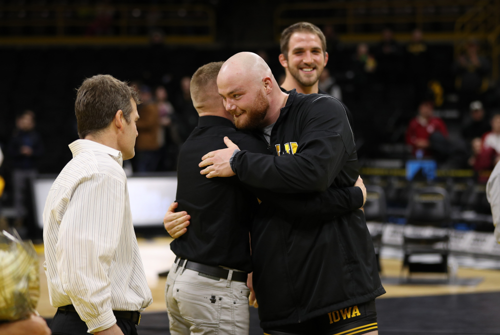 Iowa senior Sam Stoll during senior night following their meet against the Indiana Hoosiers Friday, February 15, 2019 at Carver-Hawkeye Arena. (Brian Ray/hawkeyesports.com)