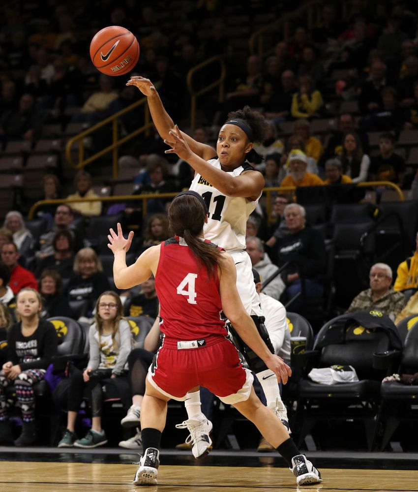 Iowa Hawkeyes guard Tania Davis (11) against the IUPUI Jaguars Saturday, December 8, 2018 at Carver-Hawkeye Arena. (Brian Ray/hawkeyesports.com)