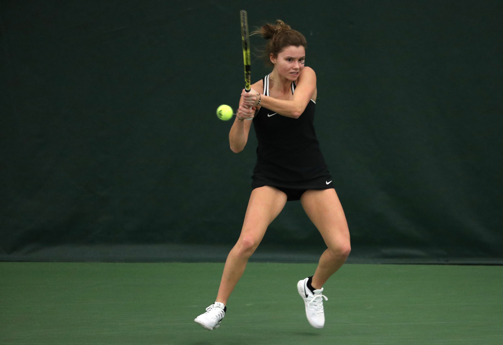 Iowa's Cloe Ruette against the Penn State Nittany Lions Sunday, February 24, 2019 at the Hawkeye Tennis and Recreation Complex. (Brian Ray/hawkeyesports.com)