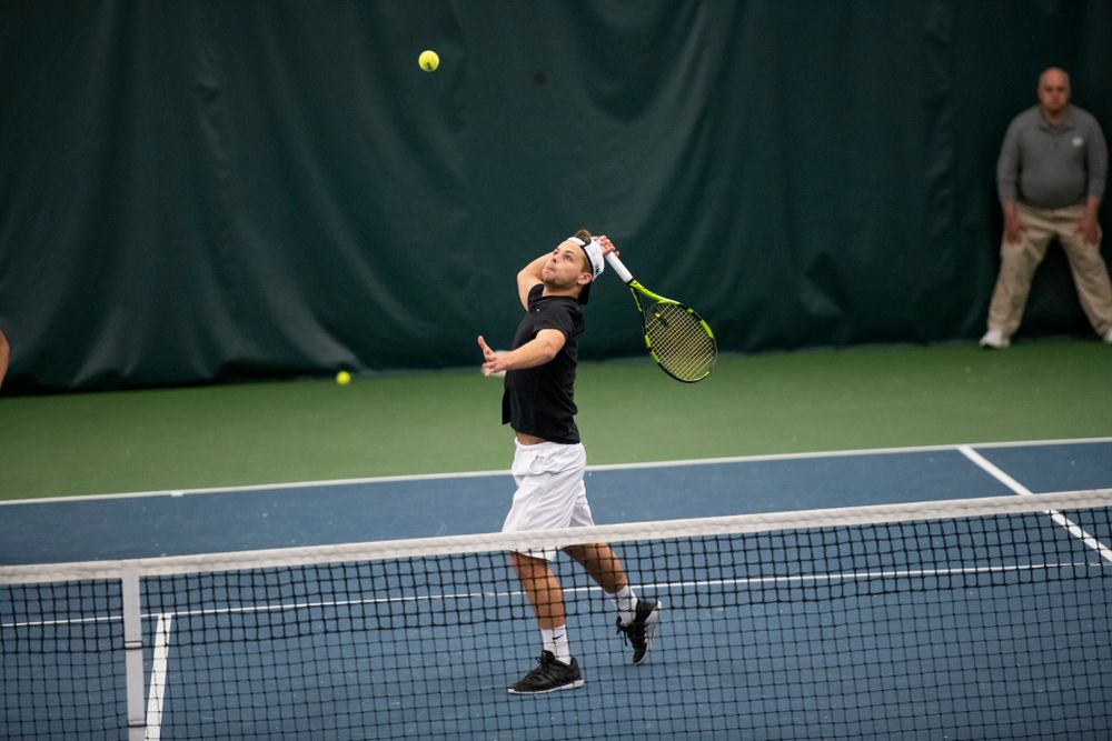 The Iowa men's tennis team competes against Cornell in The Rise Tennis Center in Ithaca, NY on Sunday, Feb. 24, 2019.