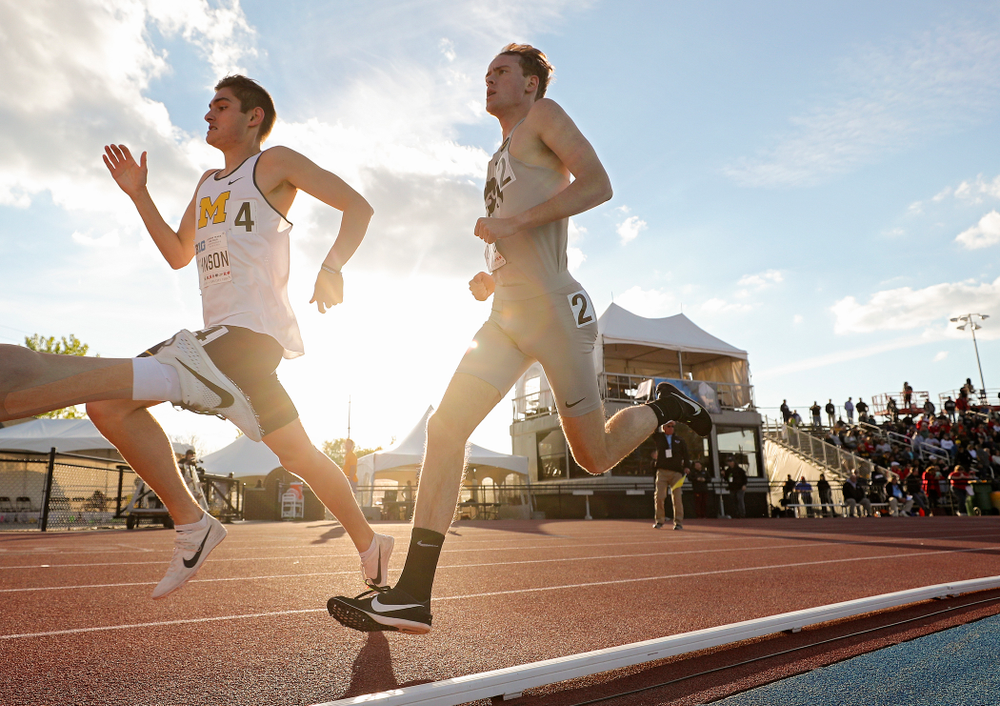 Iowa's Jeff Roberts runs the men’s 1500 meter event on the first day of the Big Ten Outdoor Track and Field Championships at Francis X. Cretzmeyer Track in Iowa City on Friday, May. 10, 2019. (Stephen Mally/hawkeyesports.com)