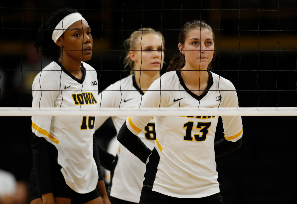 Iowa Hawkeyes middle blocker Sarah Wing (13) against Eastern Illinois Sunday, September 9, 2018 at Carver-Hawkeye Arena. (Brian Ray/hawkeyesports.com)