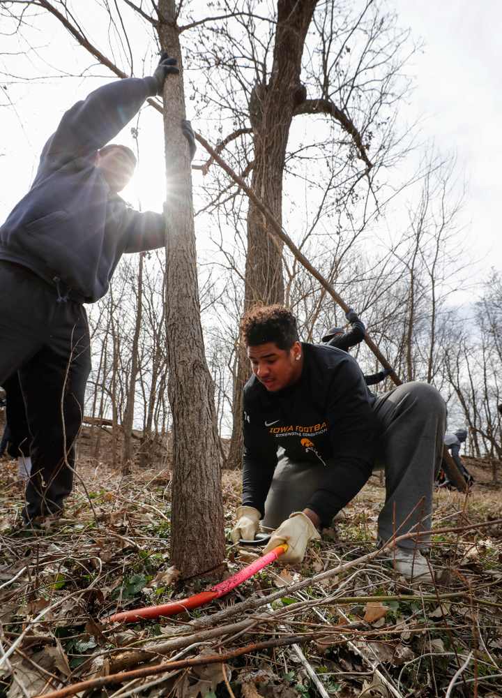 Hawkeye Football players volunteer during the Iowa Athletics Department's annual Day of Caring Sunday, April 22, 2018. (Brian Ray/hawkeyesports.com)