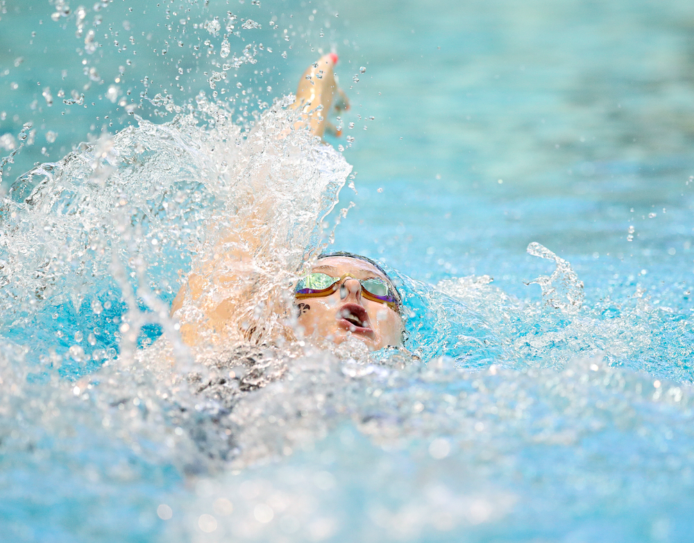 Iowa’s Georgia Clark swims in the women’s 200 yard backstroke preliminary event during the 2020 Women’s Big Ten Swimming and Diving Championships at the Campus Recreation and Wellness Center in Iowa City on Saturday, February 22, 2020. (Stephen Mally/hawkeyesports.com)