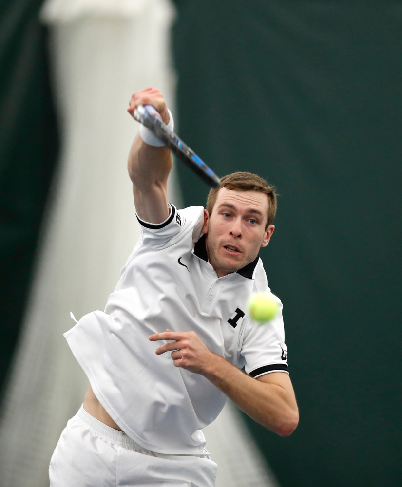 Jake Jacoby against Purdue Sunday, April 15, 2018 at the Hawkeye Tennis and Recreation Center. (Brian Ray/hawkeyesports.com)