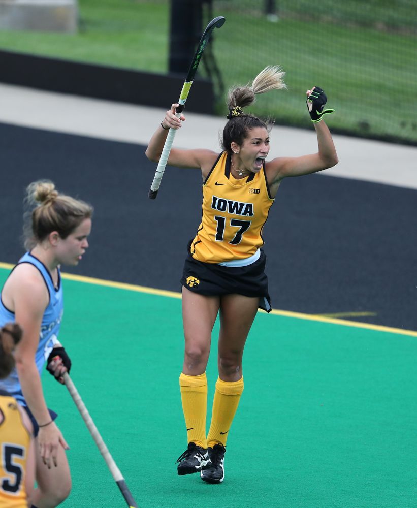 Iowa Hawkeyes forward Ciara Smith (17) celebrates a goal against Columbia Sunday, September 8, 2019 at Grant Field. (Brian Ray/hawkeyesports.com)