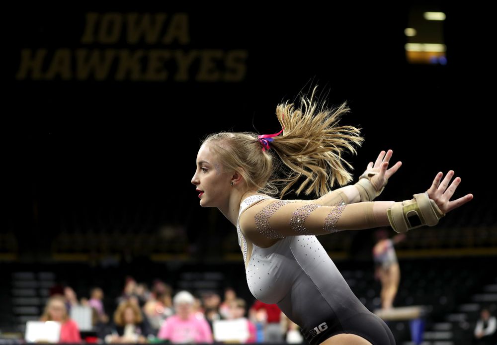 IowaÕs Lauren Guerin competes on the floor against Ball State and Air Force Saturday, January 11, 2020 at Carver-Hawkeye Arena. (Brian Ray/hawkeyesports.com)