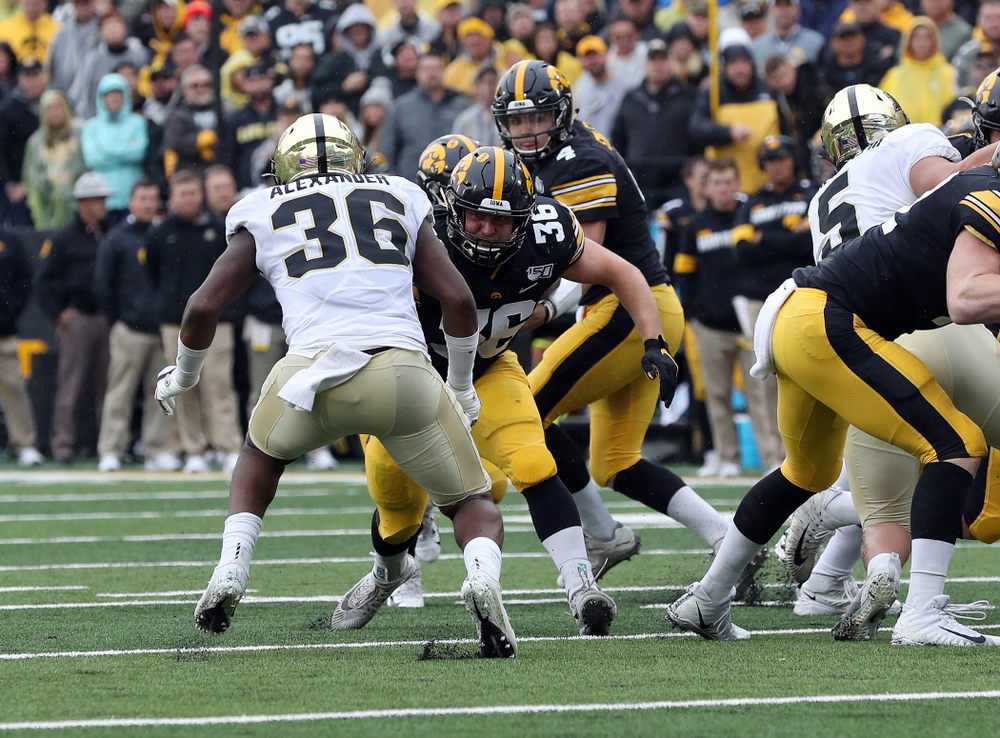 Iowa Hawkeyes fullback Brady Ross (36) against the Purdue Boilermakers Saturday, October 19, 2019 at Kinnick Stadium. (Brian Ray/hawkeyesports.com)