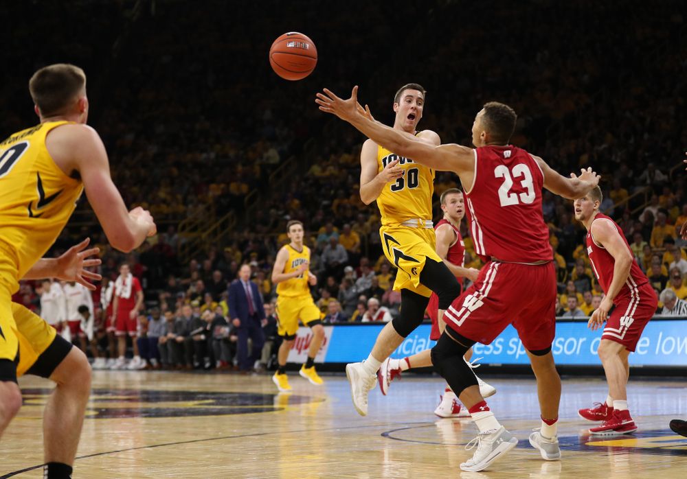 Iowa Hawkeyes guard Connor McCaffery (30) against the Wisconsin Badgers Friday, November 30, 2018 at Carver-Hawkeye Arena. (Brian Ray/hawkeyesports.com)
