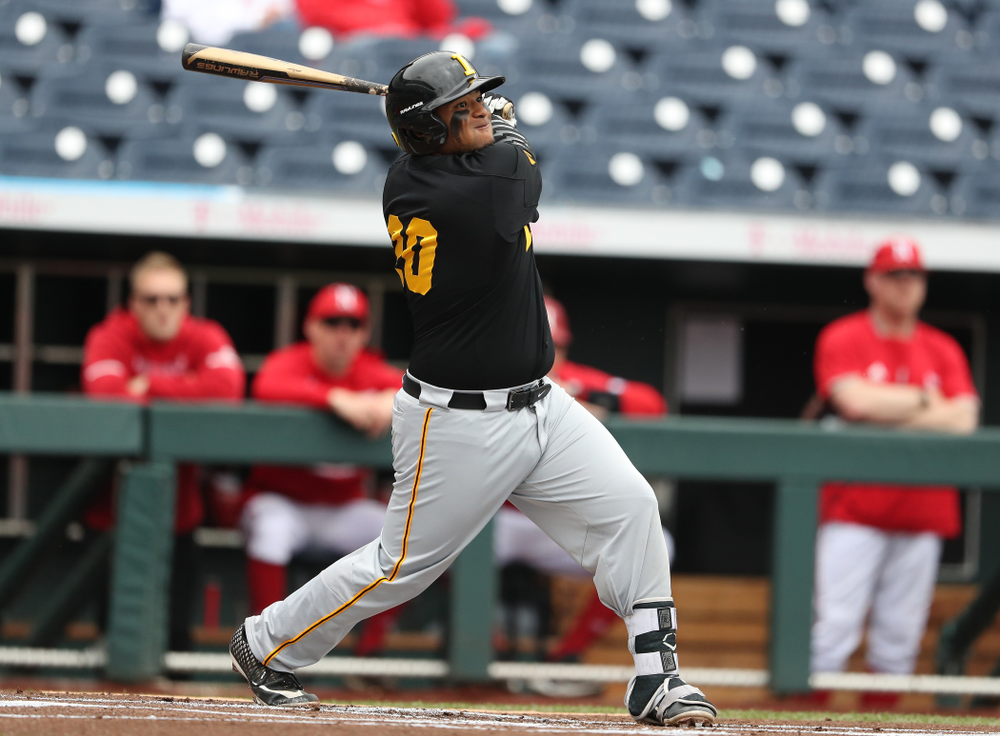 Iowa Hawkeyes Izaya Fullard (20) against the Nebraska Cornhuskers in the first round of the Big Ten Baseball Tournament Friday, May 24, 2019 at TD Ameritrade Park in Omaha, Neb. (Brian Ray/hawkeyesports.com)