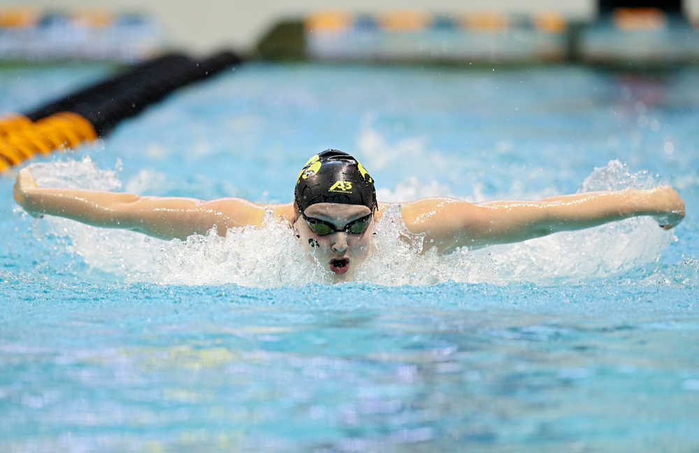 Iowa’s Emilia Sansome swims the women’s 400 yard individual medley preliminary event during the 2020 Women’s Big Ten Swimming and Diving Championships at the Campus Recreation and Wellness Center in Iowa City on Friday, February 21, 2020. (Stephen Mally/hawkeyesports.com)