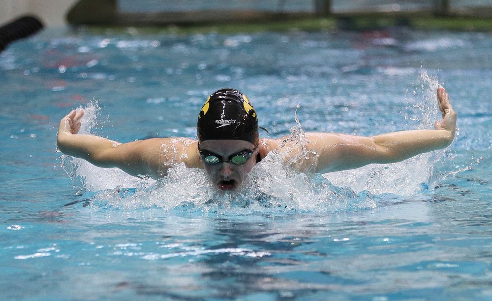 Iowa's Amy Lenderink competes in the 200-yard butterfly during the third day of the Hawkeye Invitational at the Campus Recreation and Wellness Center on November 17, 2018. (Tork Mason/hawkeyesports.com)