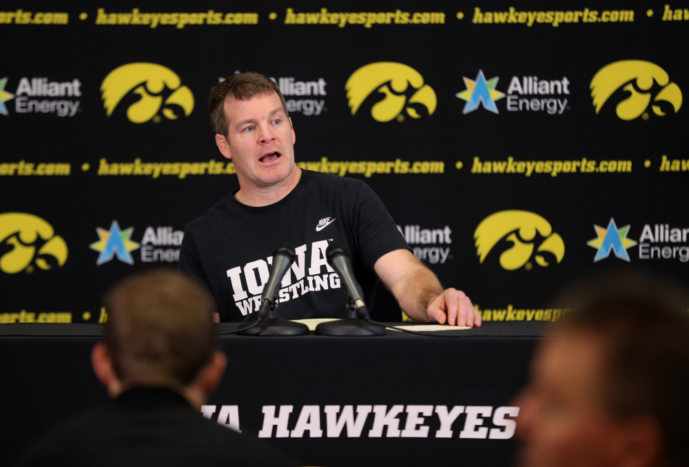 Iowa Hawkeyes head coach Tom Brands addresses the media during the team's annual media day Monday, November 5, 2018 at Carver-Hawkeye Arena. (Brian Ray/hawkeyesports.com)