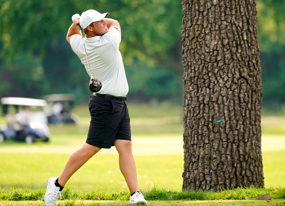 Iowa’s Alex Schaake tees off during the second day of the Golfweek Conference Challenge at the Cedar Rapids Country Club in Cedar Rapids on Monday, Sep 16, 2019. (Stephen Mally/hawkeyesports.com)
