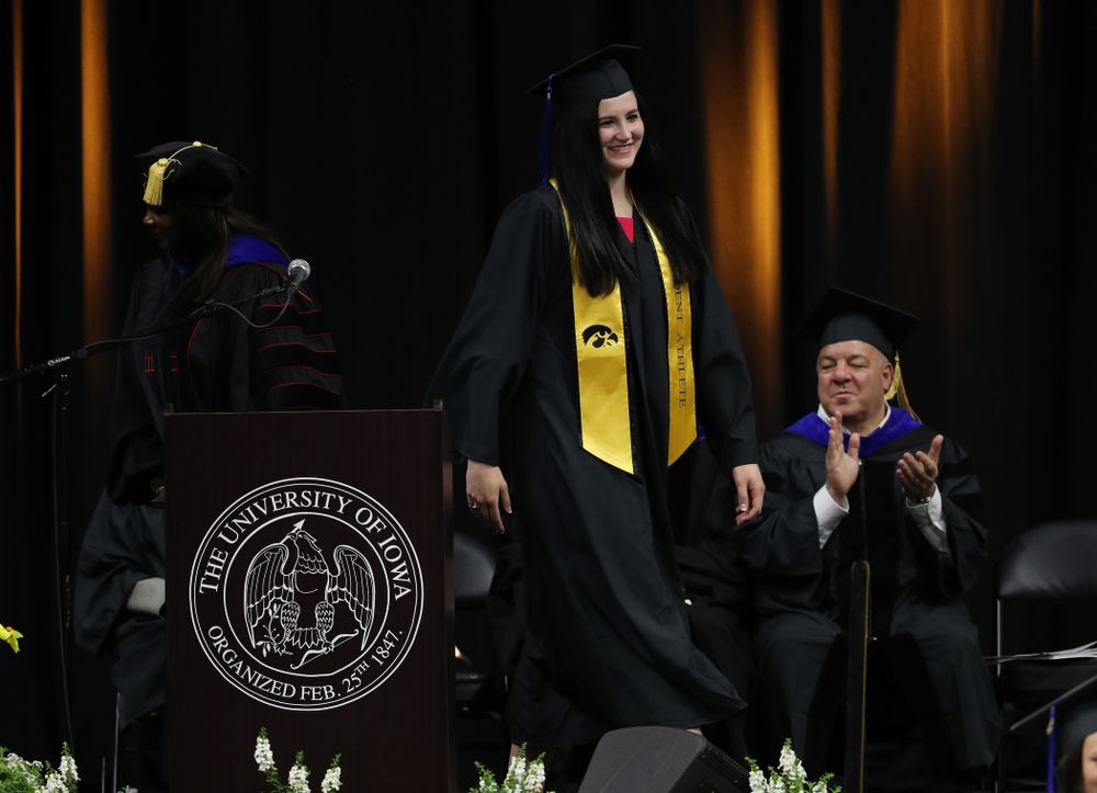 Iowa WomenÕs BasketballÕs Megan Gustafson during the Tippie College of Business spring commencement Saturday, May 11, 2019 at Carver-Hawkeye Arena. (Brian Ray/hawkeyesports.com)