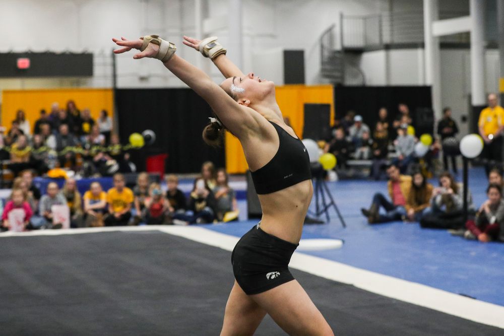 Allie Gilchrist performs a floor routine during the Iowa women’s gymnastics Black and Gold Intraquad Meet on Saturday, December 7, 2019 at the UI Field House. (Lily Smith/hawkeyesports.com)
