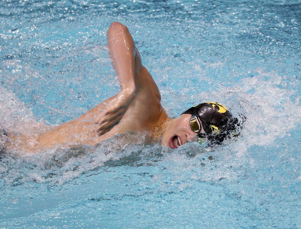IowaÕs Andrew Fierke competes in the 1000-yard freestyle against Notre Dame and Illinois Saturday, January 11, 2020 at the Campus Recreation and Wellness Center. (Brian Ray/hawkeyesports.com)