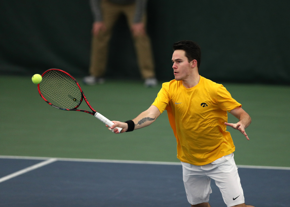 Jonas Larsen and Kareem Allaf against Utah Sunday, February 10, 2019 at the Hawkeye Tennis and Recreation Complex. (Brian Ray/hawkeyesports.com)