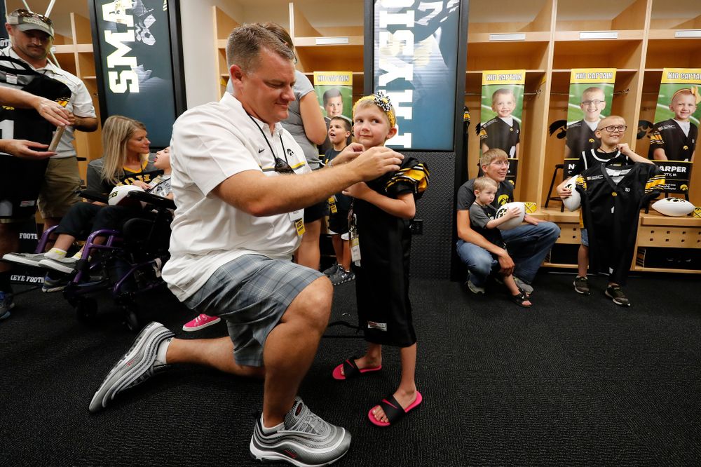 Kid Captain Harper Stribe during Kids Day Saturday, August 11, 2018 at Kinnick Stadium. (Brian Ray/hawkeyesports.com)